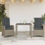 Set da Pranzo da Giardino 3 pz con Cuscini in Polyrattan Grigio