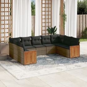 Set Divano da Giardino 9 pz con Cuscini Grigio in Polyrattan