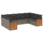 Set Divano da Giardino 9 pz con Cuscini Grigio in Polyrattan