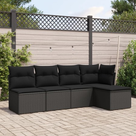 Set Divani da Giardino 5 pz con Cuscini in Polyrattan Nero