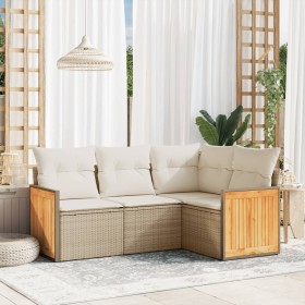 Set Divano da Giardino 4 pz con Cuscini Beige in Polyrattan