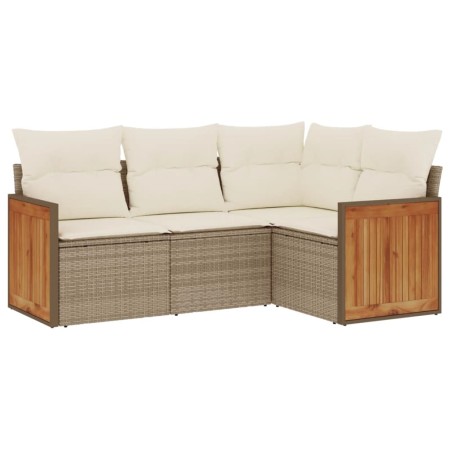 Set Divano da Giardino 4 pz con Cuscini Beige in Polyrattan