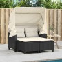 Divano Giardino 2 Posti Baldacchino e Sgabelli Nero Polyrattan