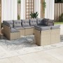 Set Divano da Giardino 9 pz con Cuscini Beige in Polyrattan