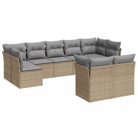 Set Divano da Giardino 9 pz con Cuscini Beige in Polyrattan