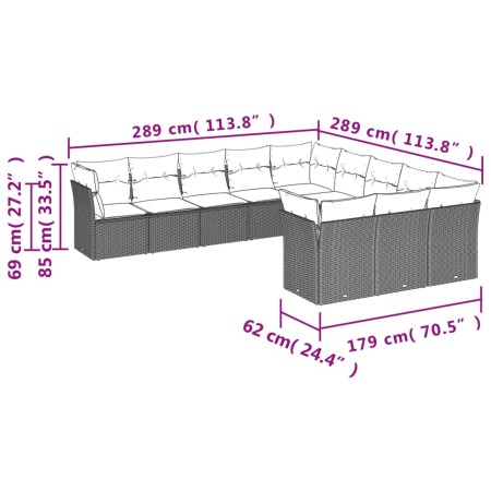 Set Divani da Giardino 11 pz con Cuscini Polyrattan Marrone