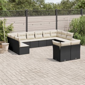 Set Divani da Giardino 12 pz con Cuscini Nero in Polyrattan