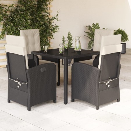 Set da Pranzo da Giardino 5 pz Nero con Cuscini in Polyrattan