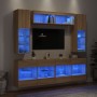 Set Mobili TV a Muro 6 pz con Luci LED Rovere Sonoma