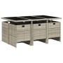 Set da Pranzo da Giardino 7 pz Cuscini Polyrattan Grigio Chiaro