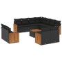 Set Divani da Giardino 12 pz con Cuscini Nero in Polyrattan