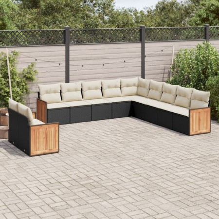 Set Divani da Giardino 11 pz con Cuscini in Polyrattan Nero