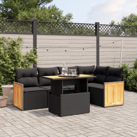 Set Divano da Giardino 6 pz con Cuscini Nero in Polyrattan