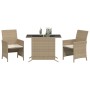 Set da Bistrò 3 pz con Cuscini Beige in Polyrattan