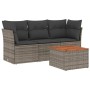Set Divani da Giardino 4 pz con Cuscini in Polyrattan Grigio