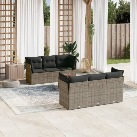 Set Divani da Giardino 7 pz con Cuscini Grigio in Polyrattan