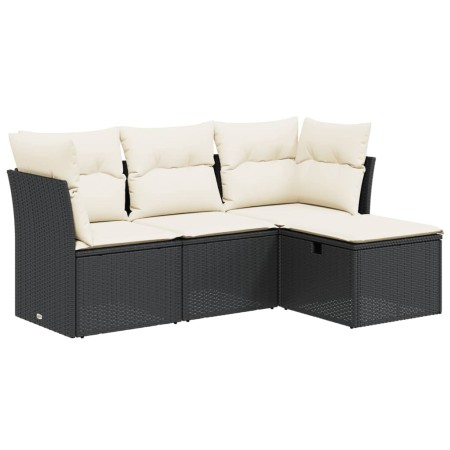 Set Divani da Giardino 4 pz con Cuscini Nero in Polyrattan