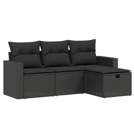 Set Divani da Giardino 4 pz con Cuscini Nero in Polyrattan