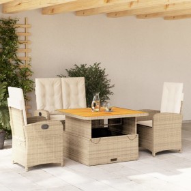 Set da Pranzo da Giardino 4 pz con Cuscini Beige in Polyrattan