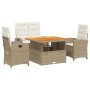 Set da Pranzo da Giardino 4 pz con Cuscini Beige in Polyrattan