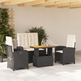 Set da Pranzo da Giardino 4 pz con Cuscini Nero in Polyrattan