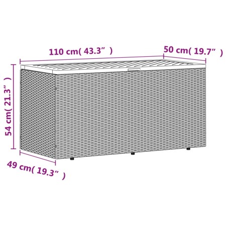 Contenitore Giardino Nero 110x50x54cm Polyrattan e Legno Acacia