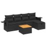 Set Divano da Giardino 6 pz con Cuscini Nero in Polyrattan