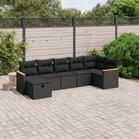 Set Divani da Giardino con Cuscini 7pz Nero Polyrattan