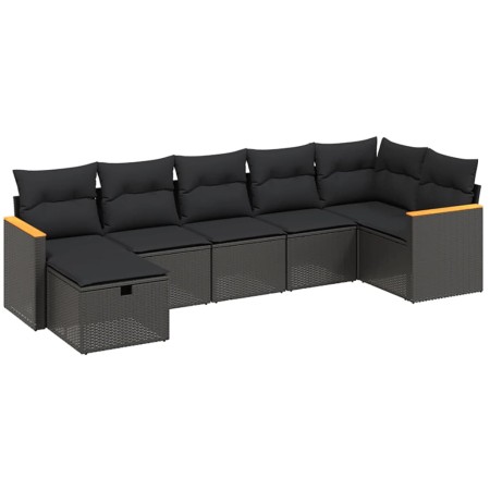 Set Divani da Giardino con Cuscini 7pz Nero Polyrattan