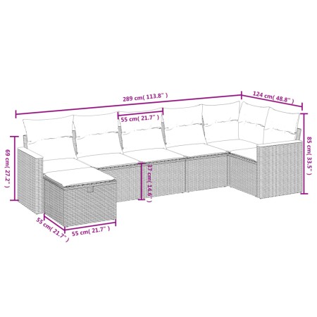 Set Divani da Giardino con Cuscini 7pz Nero Polyrattan