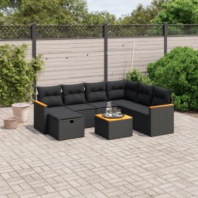 Set Divani da Giardino con Cuscini 8 pz Nero in Polyrattan