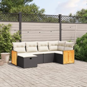 Set Divano da Giardino 6 pz con Cuscini Nero in Polyrattan