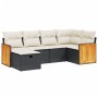 Set Divano da Giardino 6 pz con Cuscini Nero in Polyrattan