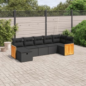 Set Divani da Giardino con Cuscini 7pz Nero Polyrattan