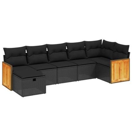 Set Divani da Giardino con Cuscini 7pz Nero Polyrattan