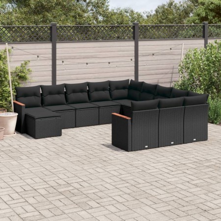 Set Divani da Giardino 12 pz con Cuscini Nero in Polyrattan