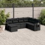 Set Divani da Giardino con Cuscini 7pz Nero Polyrattan