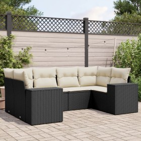 Set Divano da Giardino 6 pz con Cuscini Nero in Polyrattan