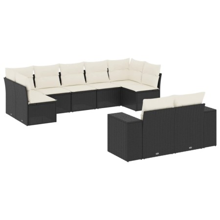 Set Divani da Giardino 9 pz con Cuscini Nero in Polyrattan