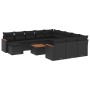 Set Divani da Giardino 13pz con Cuscini Nero in Polyrattan