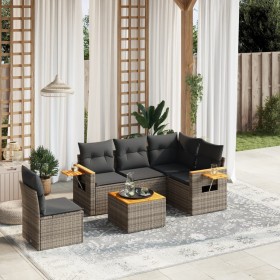 Set Divano da Giardino 6 pz con Cuscini Grigio in Polyrattan