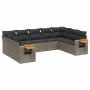 Set Divano da Giardino 9 pz con Cuscini Grigio in Polyrattan