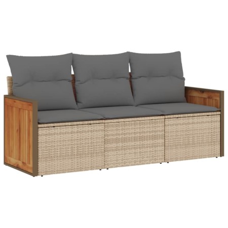 Set Divano da Giardino 3 pz con Cuscini Beige in Polyrattan