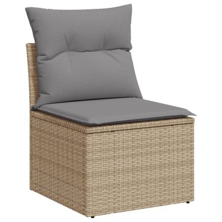 Set Divano da Giardino 3 pz con Cuscini Beige in Polyrattan