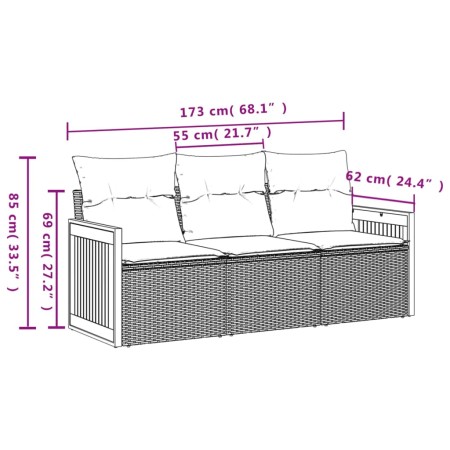 Set Divano da Giardino 3 pz con Cuscini Beige in Polyrattan