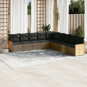 Set Divano da Giardino 9 pz con Cuscini Grigio in Polyrattan