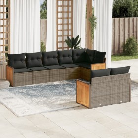 Set Divano da Giardino 8 pz con Cuscini Grigio in Polyrattan