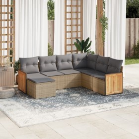 Set Divani da Giardino 7 pz con Cuscini Beige in Polyrattan