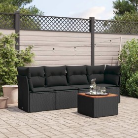 Set Divani da Giardino 5 pz con Cuscini in Polyrattan Nero