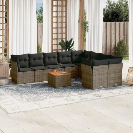 Set Divano da Giardino 10 pz con Cuscini Grigio in Polyrattan